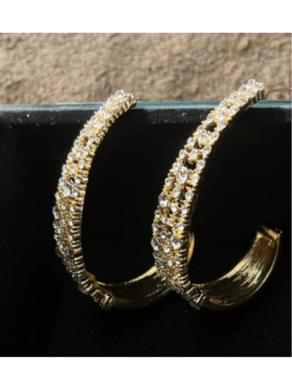 Women's Unbranded Gold and Clear Rhinestone Hoop Earrings, One Size